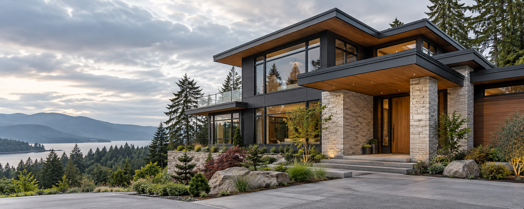 Modern luxury residential home exterior completed by local contractors.